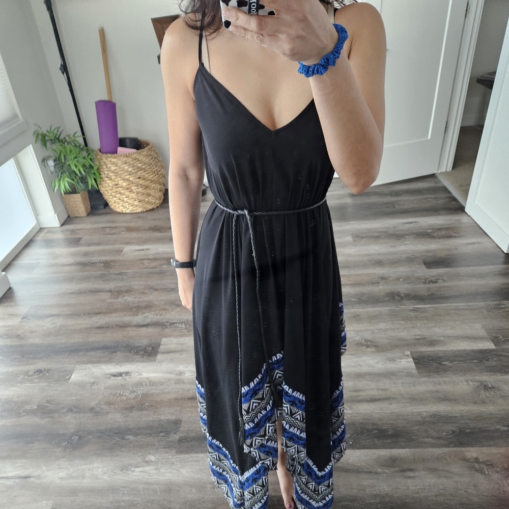 Express Spaghetti Strap Sundress, Asymmetrical Hem, XSmall Black